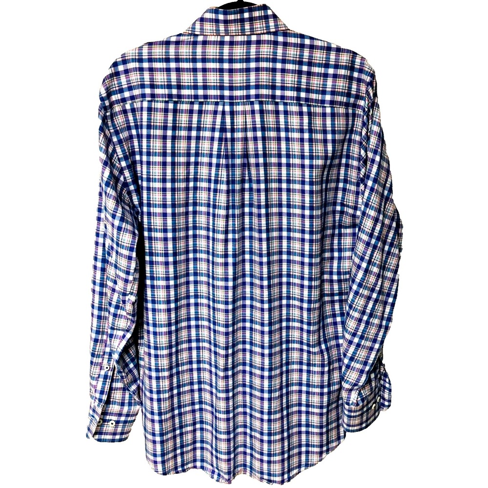 Peter Millar Mens Plaid Shirt Button Up Navy Purple Preppy Office Size M Cotton - Picture 3 of 4